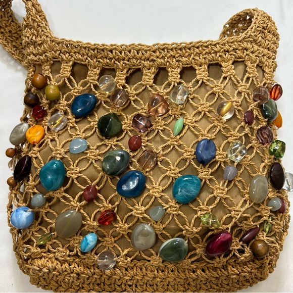 Cappelli Straworld Vintage Handcrafted Beaded Lined Crochet Net Shoulder Bag - Picture 15 of 16